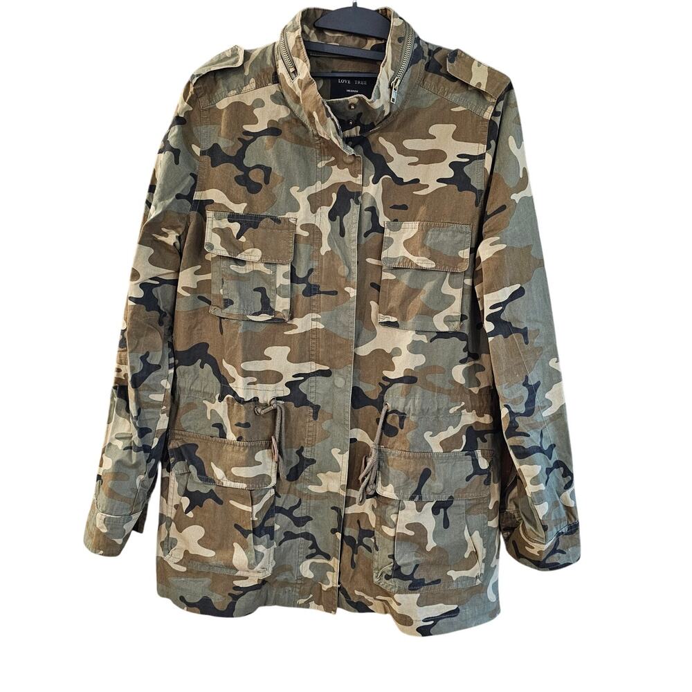 Love Tree Green Camouflage Print Military Army Utility Anorak Jacket M Casual